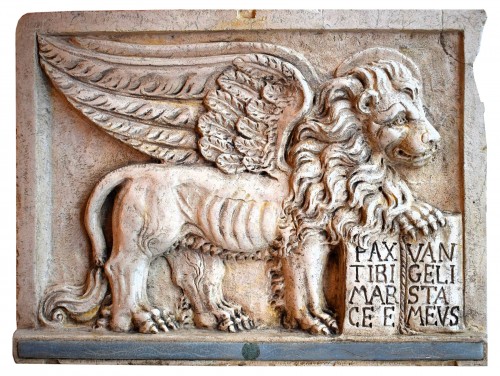 Le Lion de Saint-Marc, sculpture en marbre blanc d'Istrie début 19e siècle